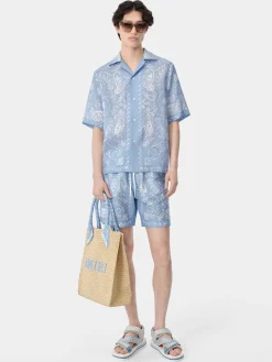 AMIRI Shirts<BANDANA WATERCOLOR CAMP SHIRT Cerulean