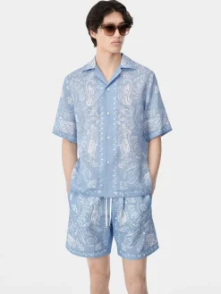 AMIRI Shirts<BANDANA WATERCOLOR CAMP SHIRT Cerulean