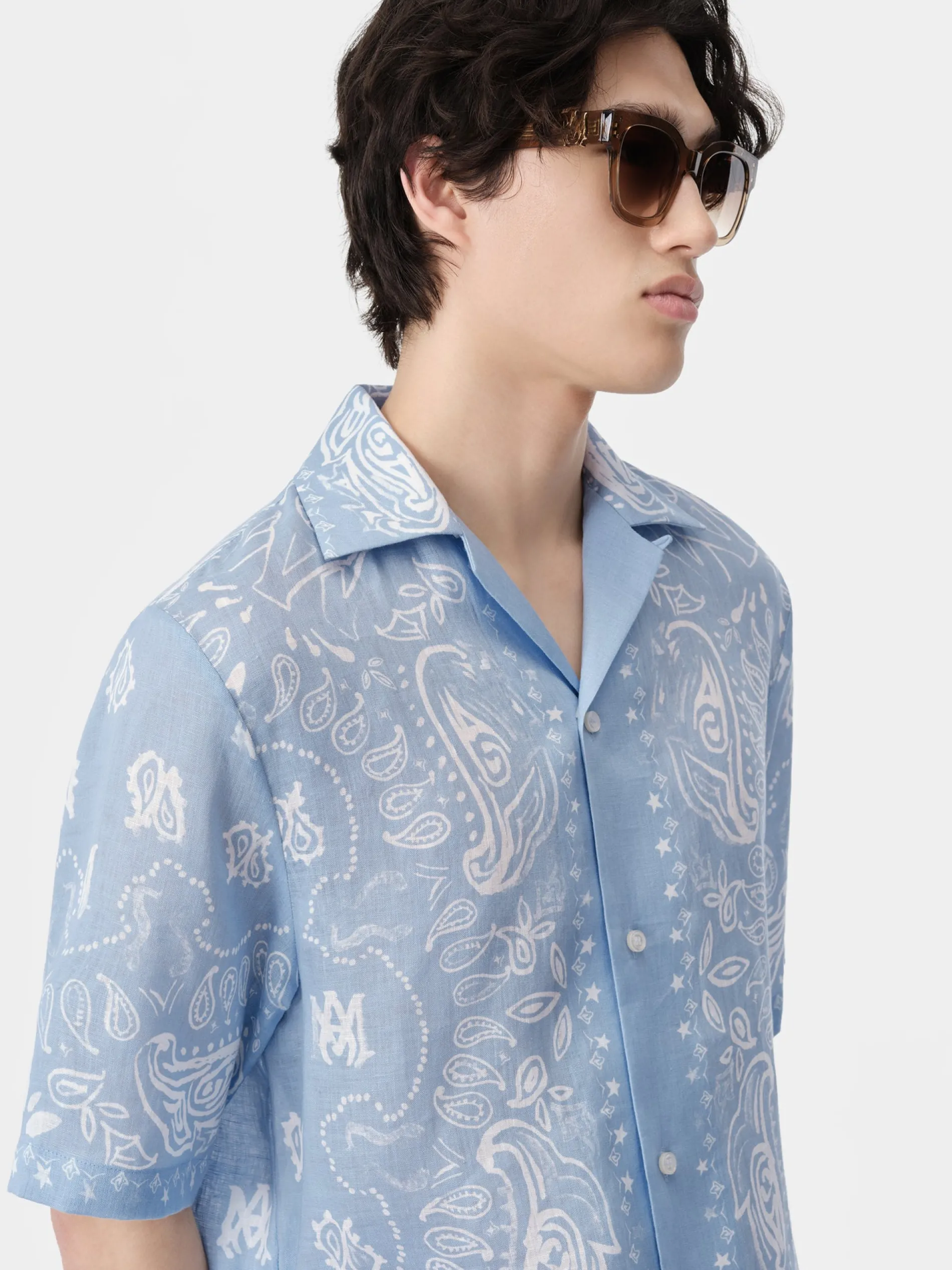 AMIRI Shirts<BANDANA WATERCOLOR CAMP SHIRT Cerulean