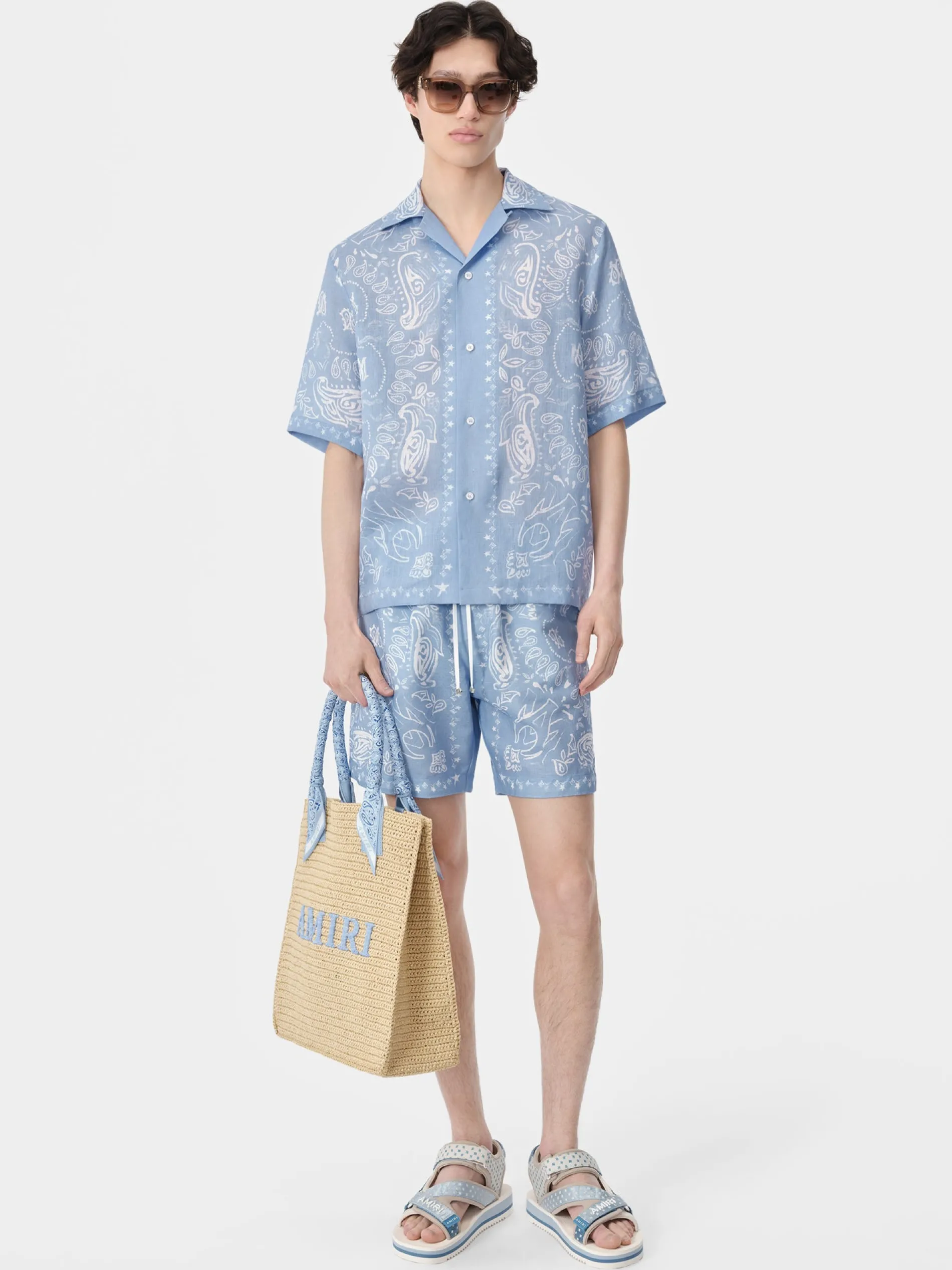 AMIRI Shirts<BANDANA WATERCOLOR CAMP SHIRT Cerulean