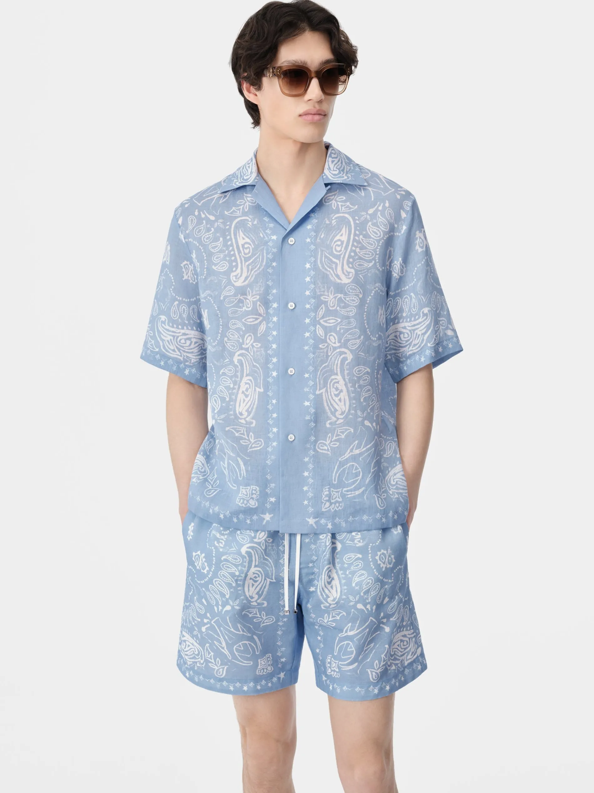 AMIRI Shirts<BANDANA WATERCOLOR CAMP SHIRT Cerulean