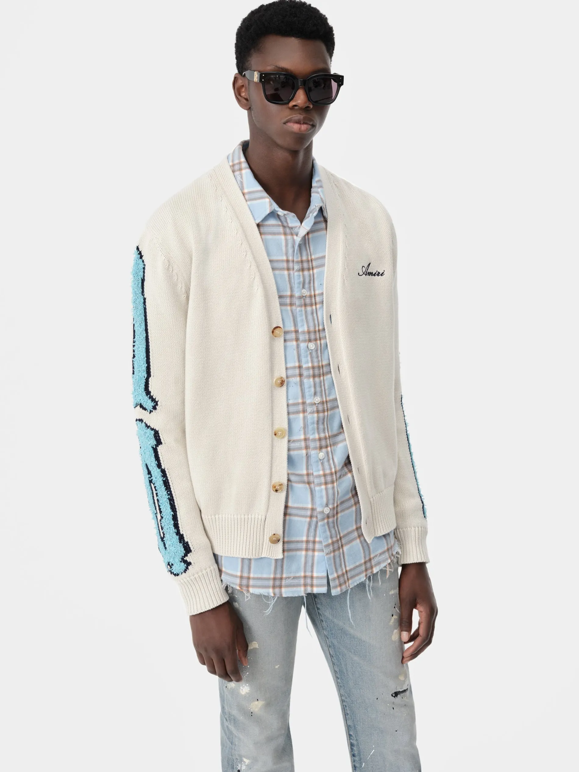AMIRI Knitwear<BONES CARDIGAN BIRCH
