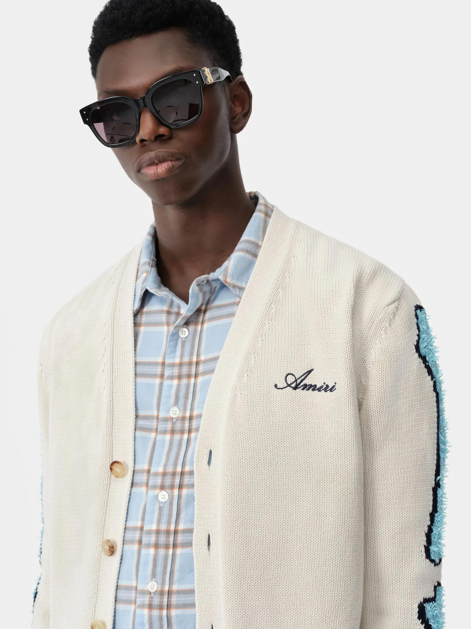 AMIRI Knitwear<BONES CARDIGAN BIRCH