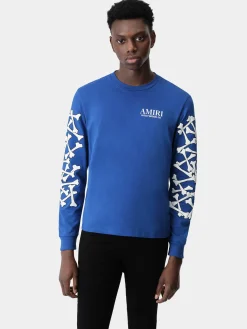 AMIRI Tees<BONES STACKED LONG SLEEVE TEE Blue