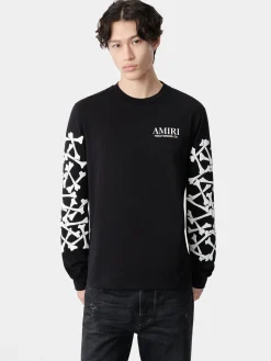 AMIRI Tees<BONES STACKED LONG SLEEVE TEE BLACK