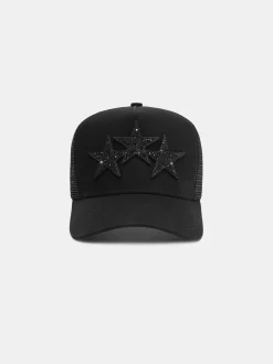 AMIRI Hats|Hats<CRYSTAL 3 STAR TRUCKER HAT Black Black