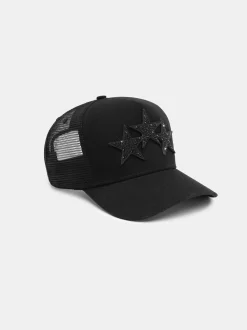 AMIRI Hats|Hats<CRYSTAL 3 STAR TRUCKER HAT Black Black