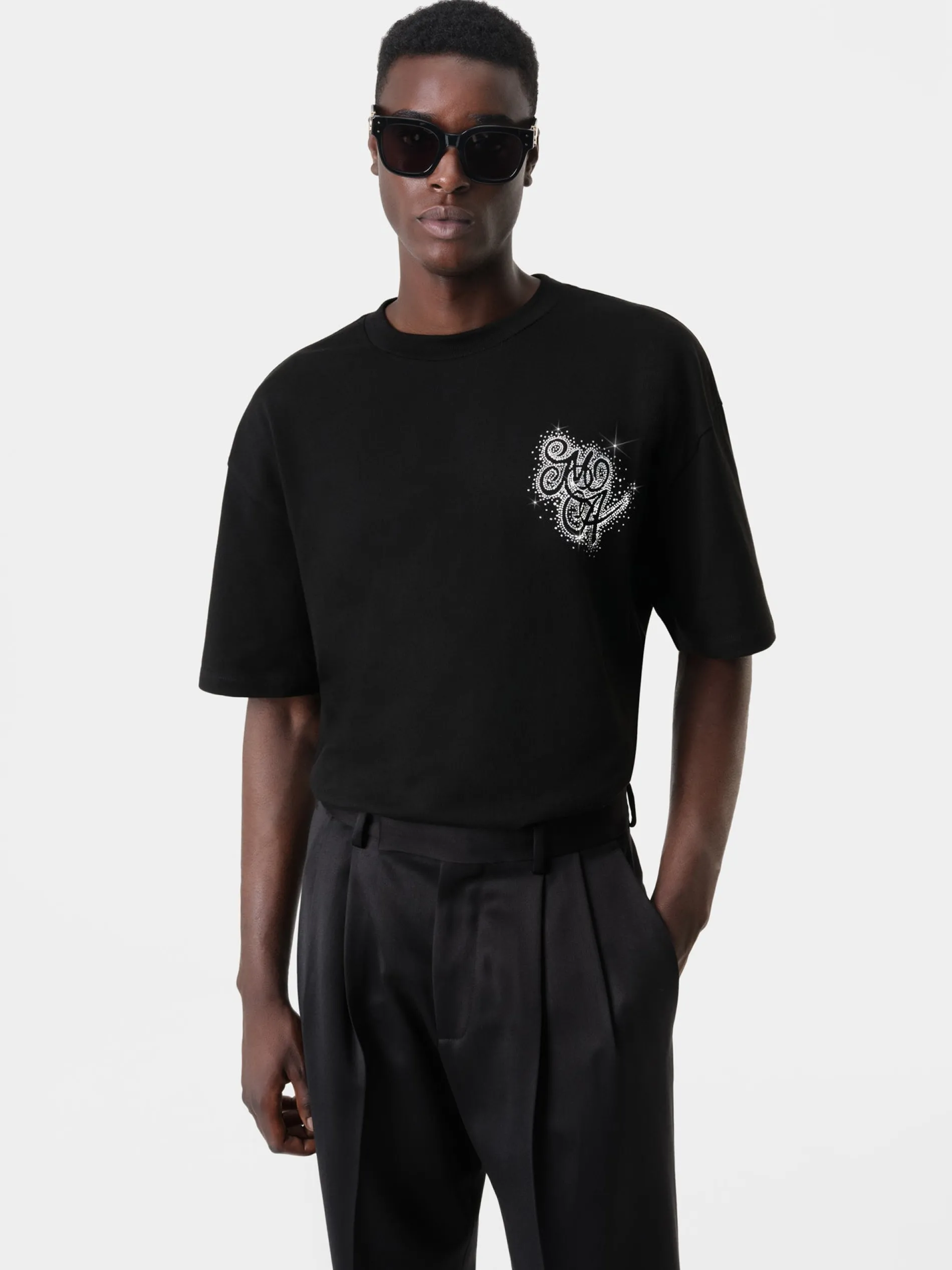 AMIRI Tees<CRYSTAL BURST MA SWIRL OVERSIZED TEE BLACK