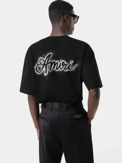 AMIRI Tees<CRYSTAL BURST MA SWIRL OVERSIZED TEE BLACK