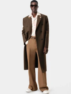 AMIRI Outerwear<DOUBLE-BREASTED OVERCOAT DARK BROWN