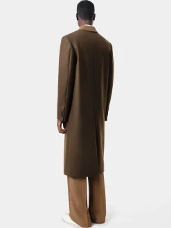 AMIRI Outerwear<DOUBLE-BREASTED OVERCOAT DARK BROWN