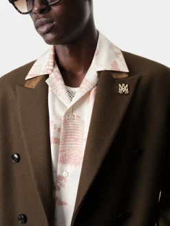 AMIRI Outerwear<DOUBLE-BREASTED OVERCOAT DARK BROWN