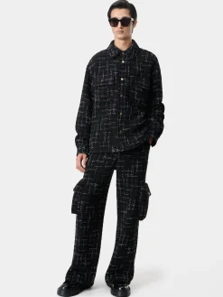 AMIRI Shirts<FLECK TWEED PADDED OVERSHIRT BLACK