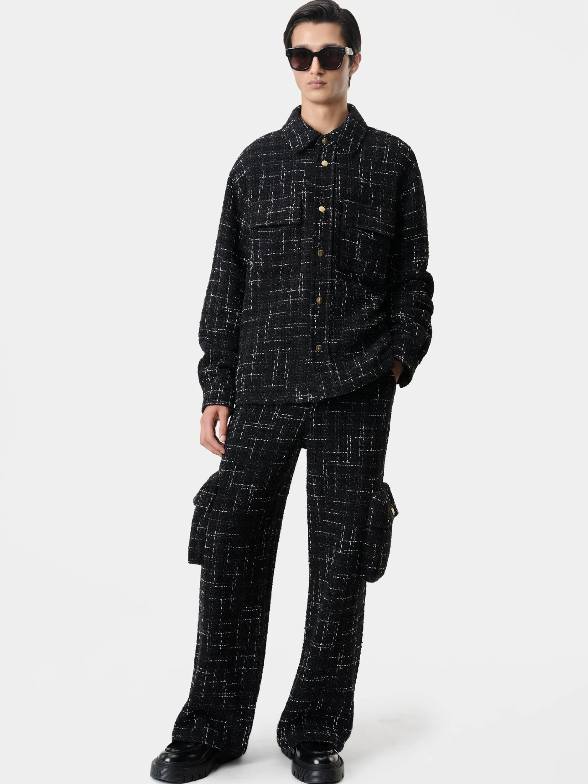 AMIRI Shirts<FLECK TWEED PADDED OVERSHIRT BLACK