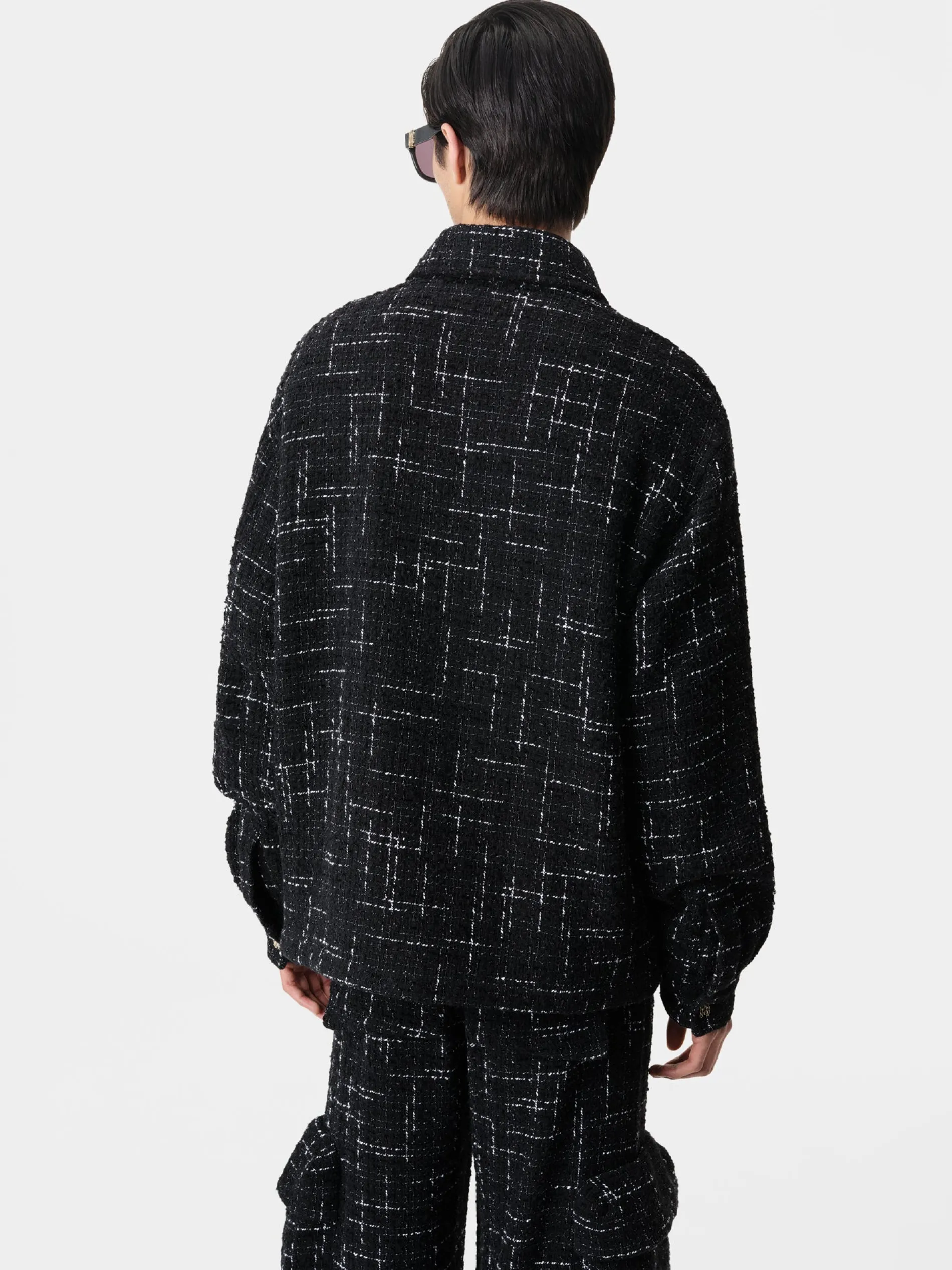 AMIRI Shirts<FLECK TWEED PADDED OVERSHIRT BLACK