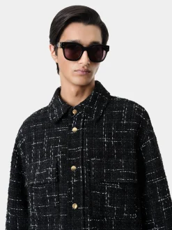 AMIRI Shirts<FLECK TWEED PADDED OVERSHIRT BLACK