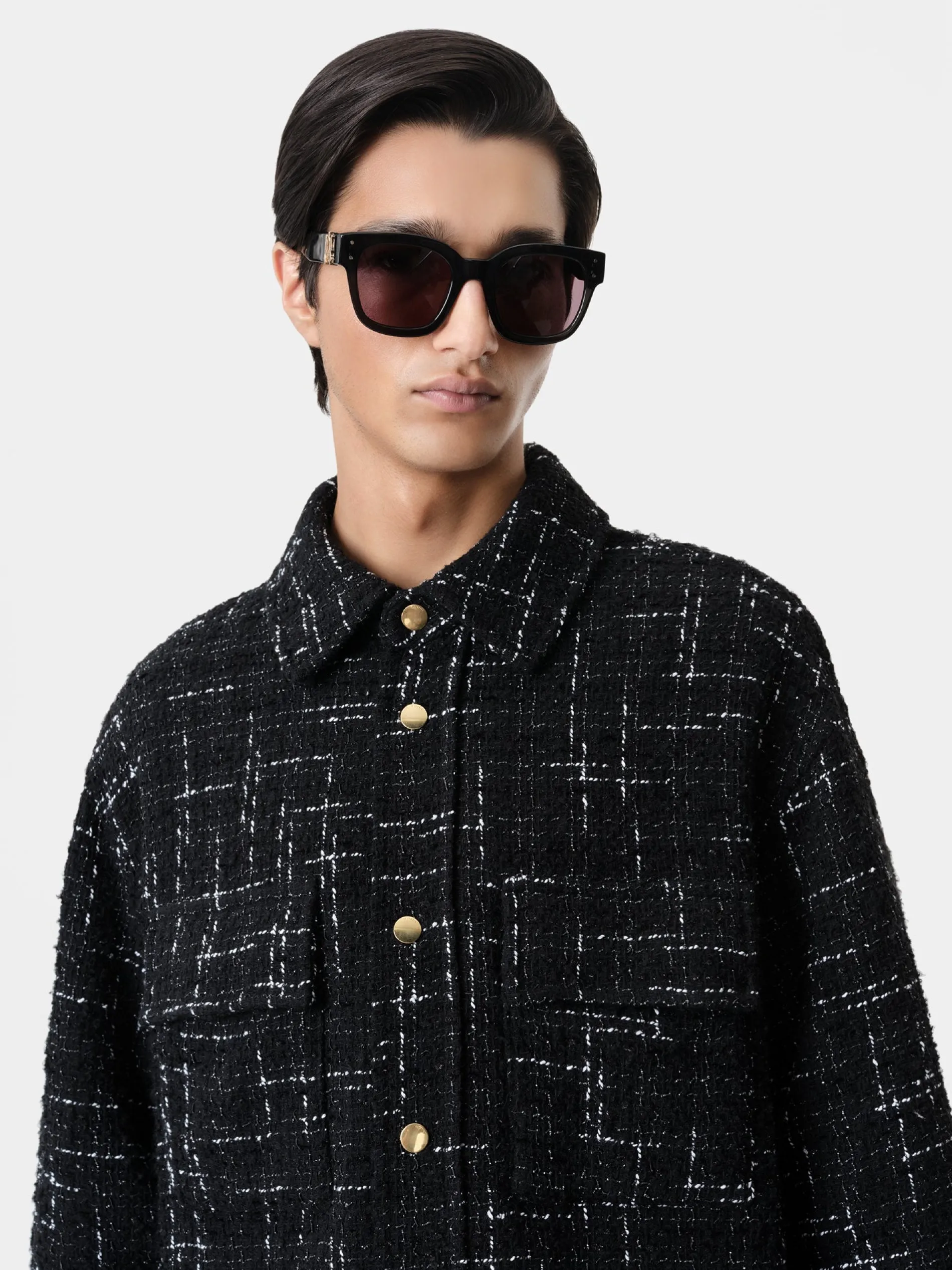 AMIRI Shirts<FLECK TWEED PADDED OVERSHIRT BLACK