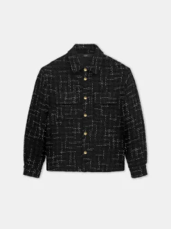 AMIRI Shirts<FLECK TWEED PADDED OVERSHIRT BLACK