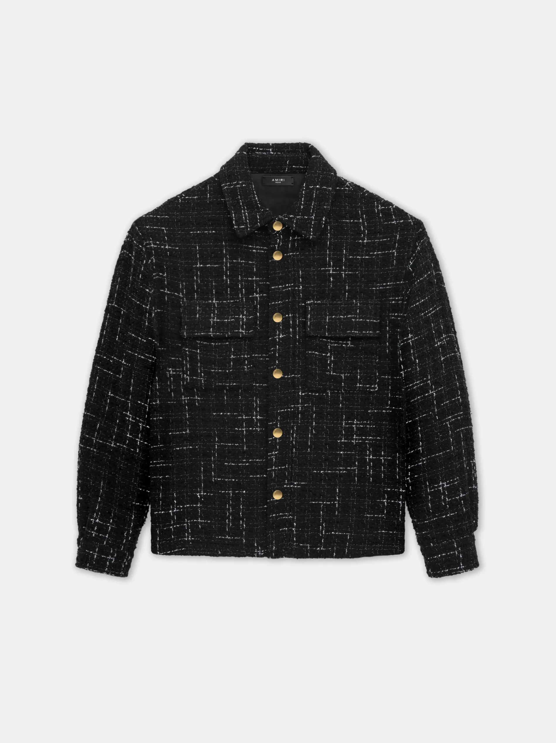 AMIRI Shirts<FLECK TWEED PADDED OVERSHIRT BLACK