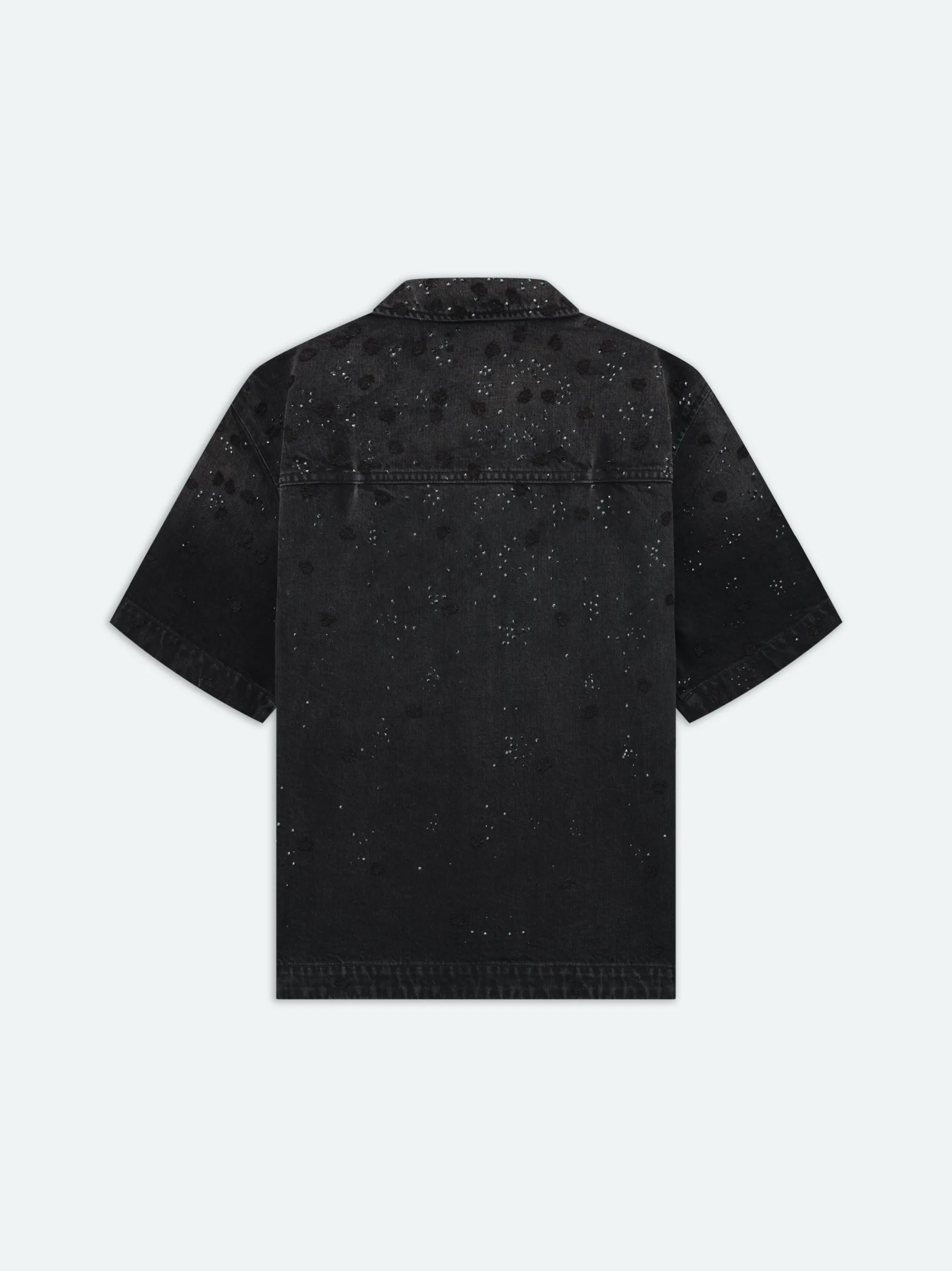 AMIRI Denim<FLORAL CRYSTAL DENIM SHORT SLEEVE SHIRT FADED BLACK