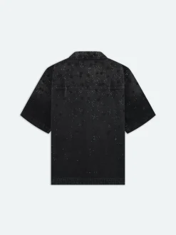 AMIRI Denim<FLORAL CRYSTAL DENIM SHORT SLEEVE SHIRT FADED BLACK
