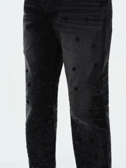 AMIRI Denim<FLORAL CRYSTAL STRAIGHT JEAN FADED BLACK