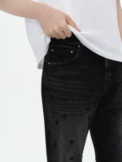 AMIRI Denim<FLORAL CRYSTAL STRAIGHT JEAN FADED BLACK