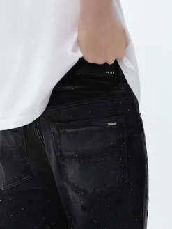 AMIRI Denim<FLORAL CRYSTAL STRAIGHT JEAN FADED BLACK