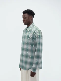 AMIRI Shirts<FLORAL FLANNEL Blue