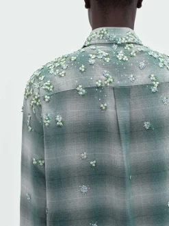 AMIRI Shirts<FLORAL FLANNEL Blue