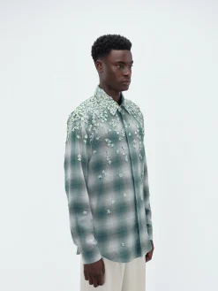 AMIRI Shirts<FLORAL FLANNEL Blue