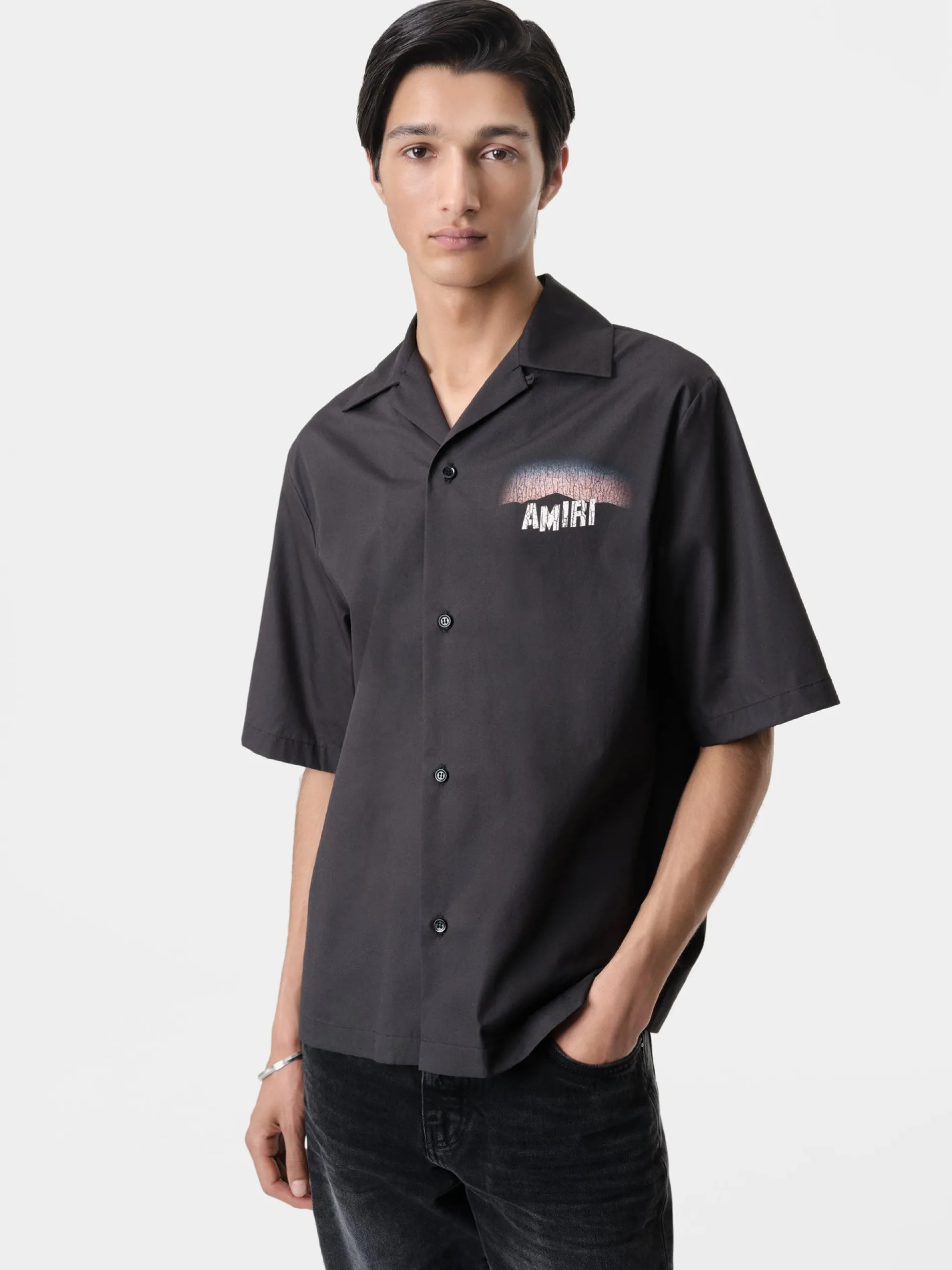 AMIRI Shirts<HOLLYWOOD LIGHTS CAMP SHIRT BLACK