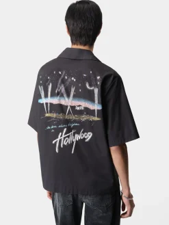 AMIRI Shirts<HOLLYWOOD LIGHTS CAMP SHIRT BLACK