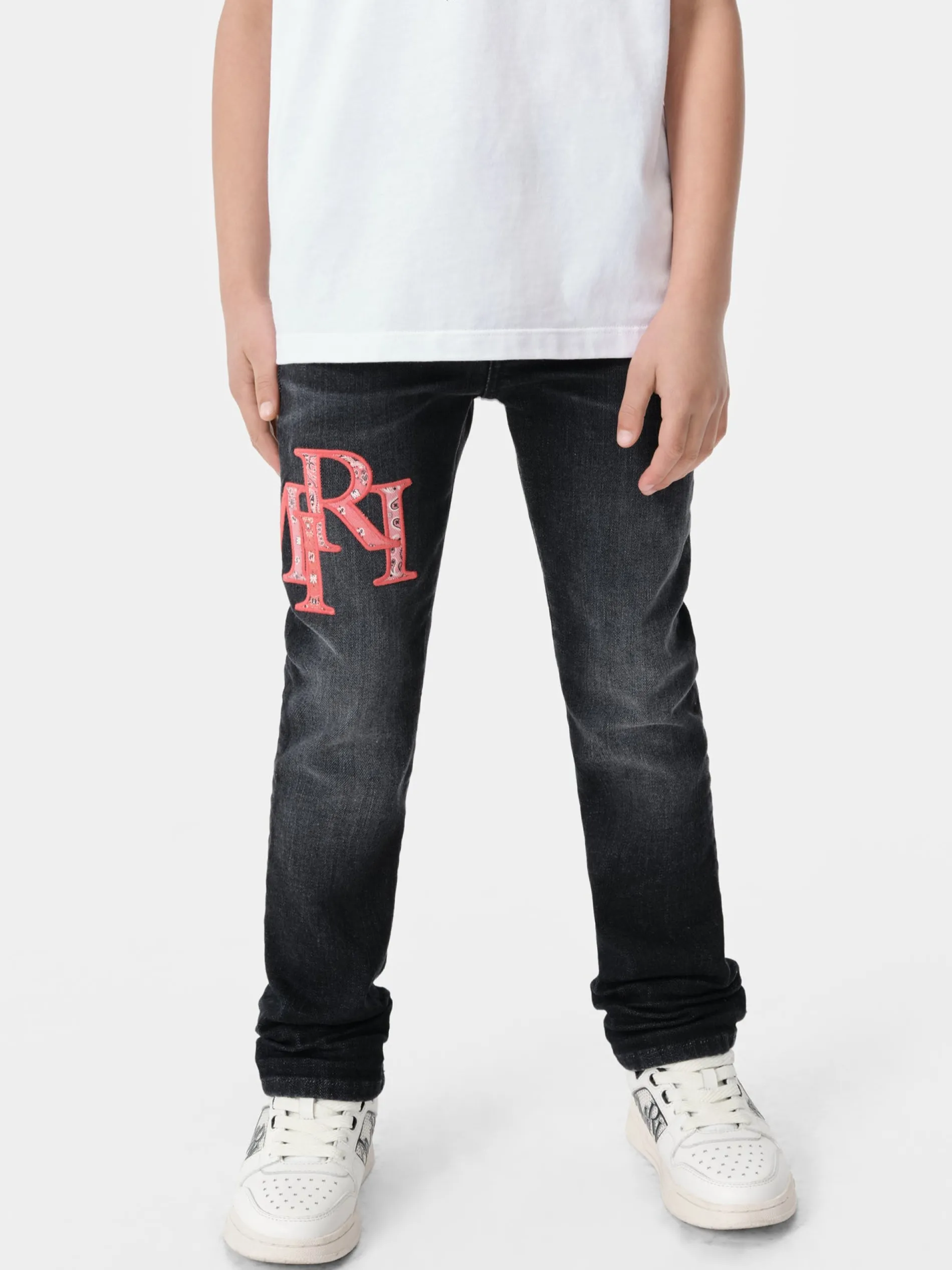AMIRI Denim<KIDS' BANDANA STAGGERED LOGO JEAN FADED BLACK