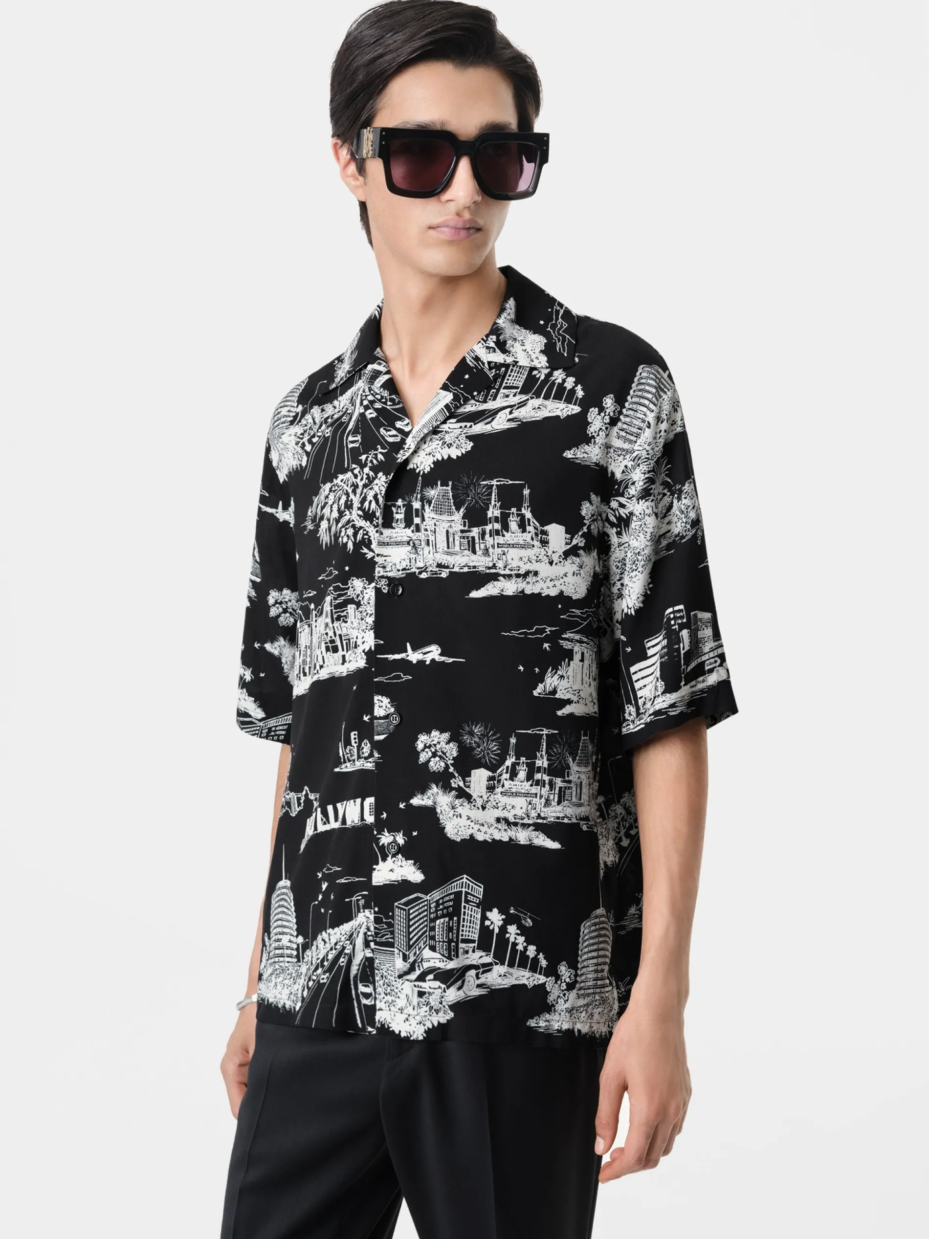 AMIRI Shirts<LA LANDMARK CAMP SHIRT BLACK