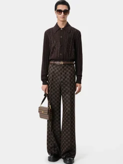 AMIRI Knitwear<LONG SLEEVE POLO DARK BROWN