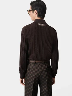 AMIRI Knitwear<LONG SLEEVE POLO DARK BROWN