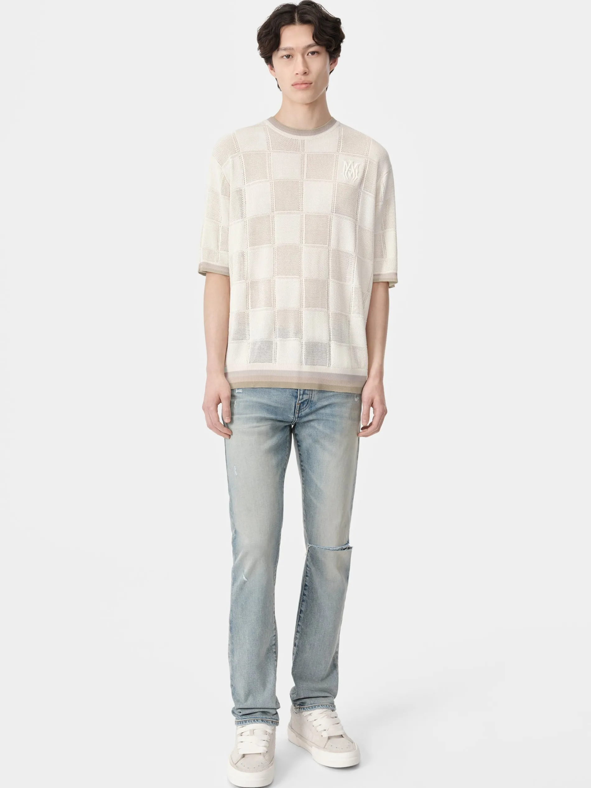 AMIRI Knitwear<MA CHECKERED TEE BIRCH