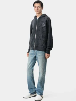AMIRI Sweatshirts<MA LOGO SHOTGUN ZIP HOODIE FADED BLACK