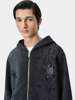 AMIRI Sweatshirts<MA LOGO SHOTGUN ZIP HOODIE FADED BLACK
