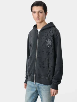AMIRI Sweatshirts<MA LOGO SHOTGUN ZIP HOODIE FADED BLACK