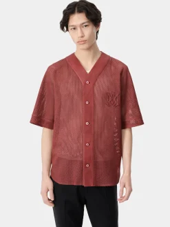 AMIRI Shirts<MA PERFORATED BASEBALL SHIRT Sun Dried Tomato
