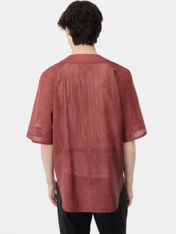 AMIRI Shirts<MA PERFORATED BASEBALL SHIRT Sun Dried Tomato