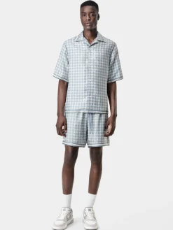 AMIRI Shirts<MA QUAD BOWLING SHIRT DUSTY BLUE