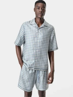 AMIRI Shirts<MA QUAD BOWLING SHIRT DUSTY BLUE