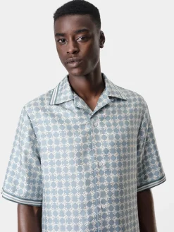 AMIRI Shirts<MA QUAD BOWLING SHIRT DUSTY BLUE