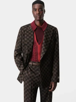AMIRI Outerwear<MA QUAD DOUBLE-BREASTED BLAZER DARK BROWN