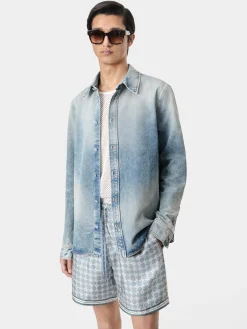 AMIRI Shirts|Denim<MA QUAD INTERIOR LONG SLEEVE SHIRT Antique Indigo
