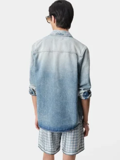 AMIRI Shirts|Denim<MA QUAD INTERIOR LONG SLEEVE SHIRT Antique Indigo