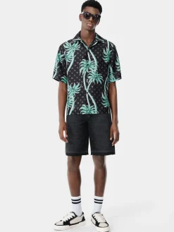 AMIRI Shirts<PALM BOWLING SHIRT BLACK